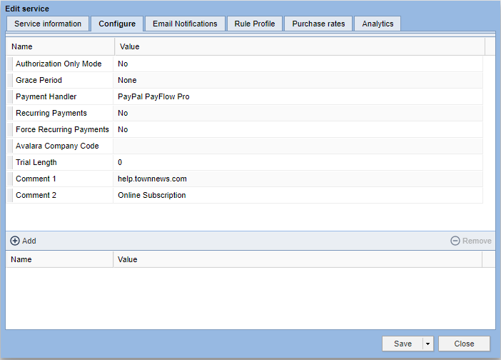 configure tab